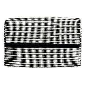 Stella & Dot Black White Crosshatch Woven Clutch 11" x 7" Magnetic Closure Purse